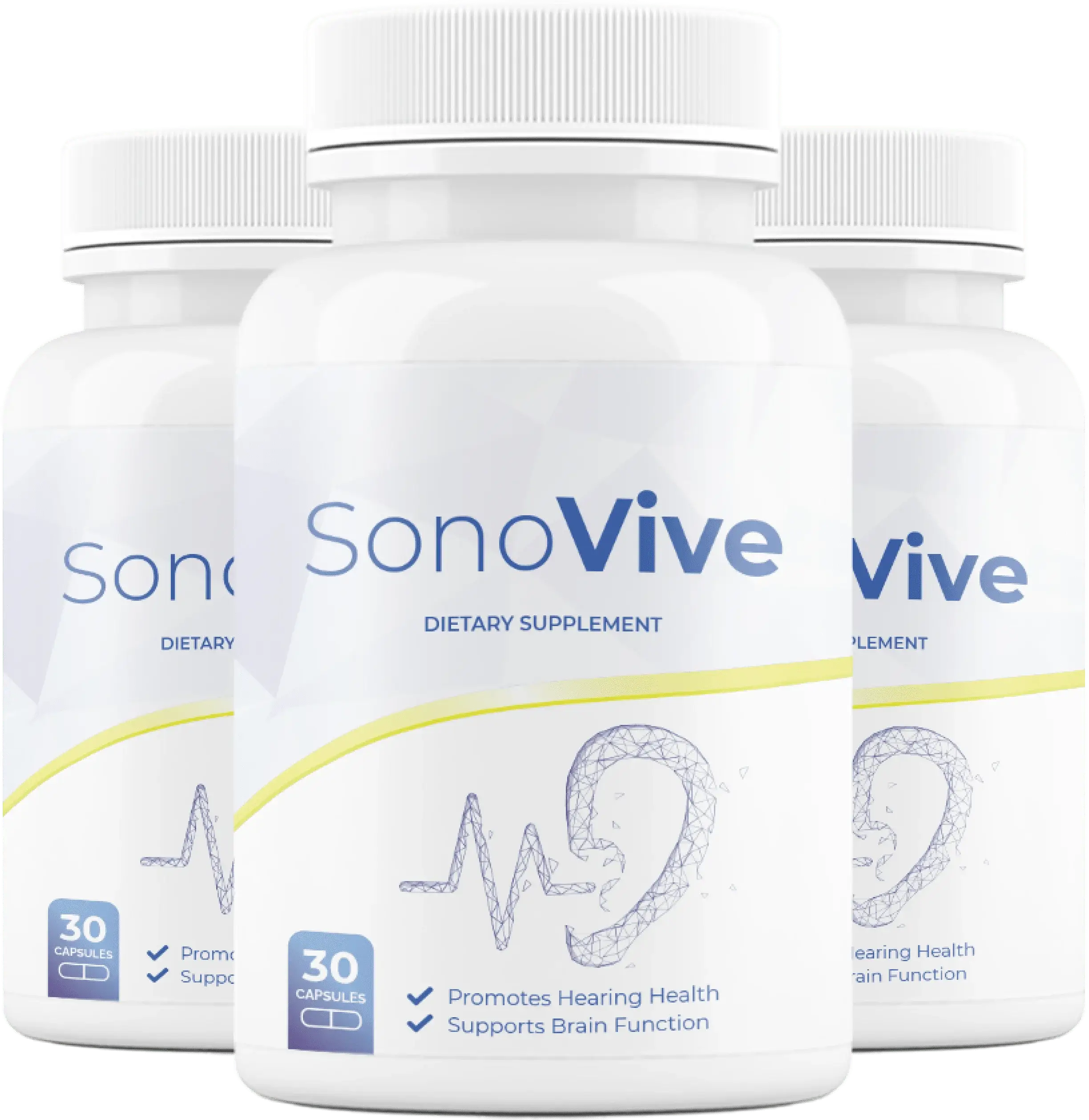SonoVive dietary supplement bottle for hearing and brain support